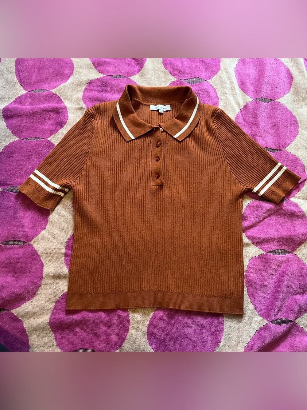 Hooked Up Retro Short Sleeve Sweater Polo Top sz LG - Like New
